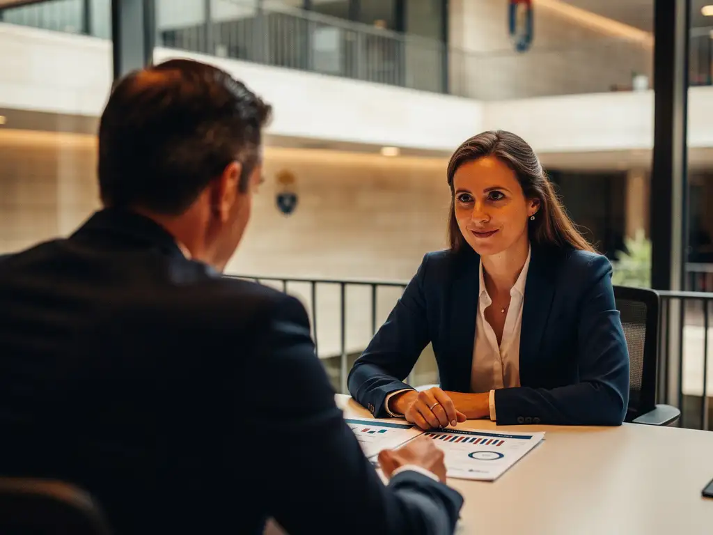 Adviseur en gemeenteambtenaar bespreken een open data-dashboardrapport aan een modern bureau in een Nederlands stadhuis.
